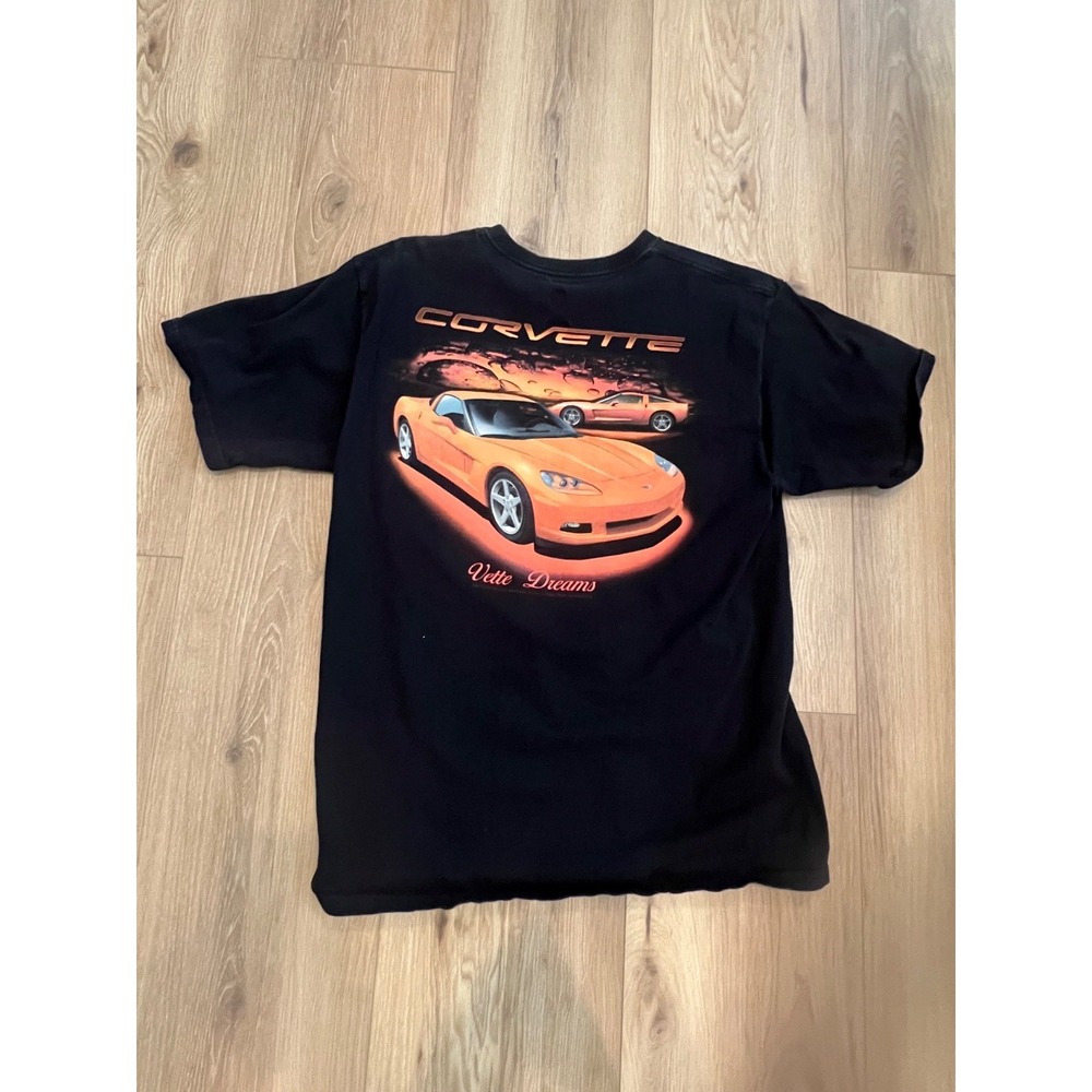 Vtg 2000 Orange Chevrolet Corvette Black T-Shirt